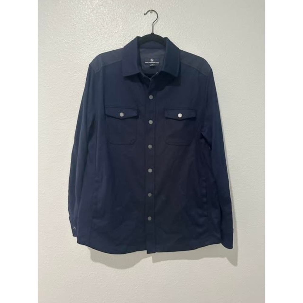 Hart Schaffner Marx Mens Navy Blue Quilted Back Snap Front Shirt Jacket Size M